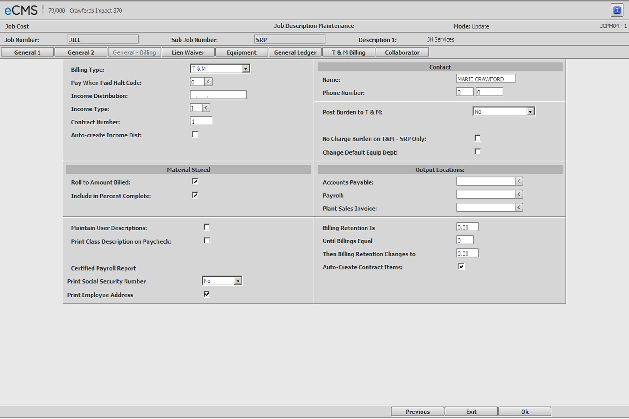 Job Description General Billing tab